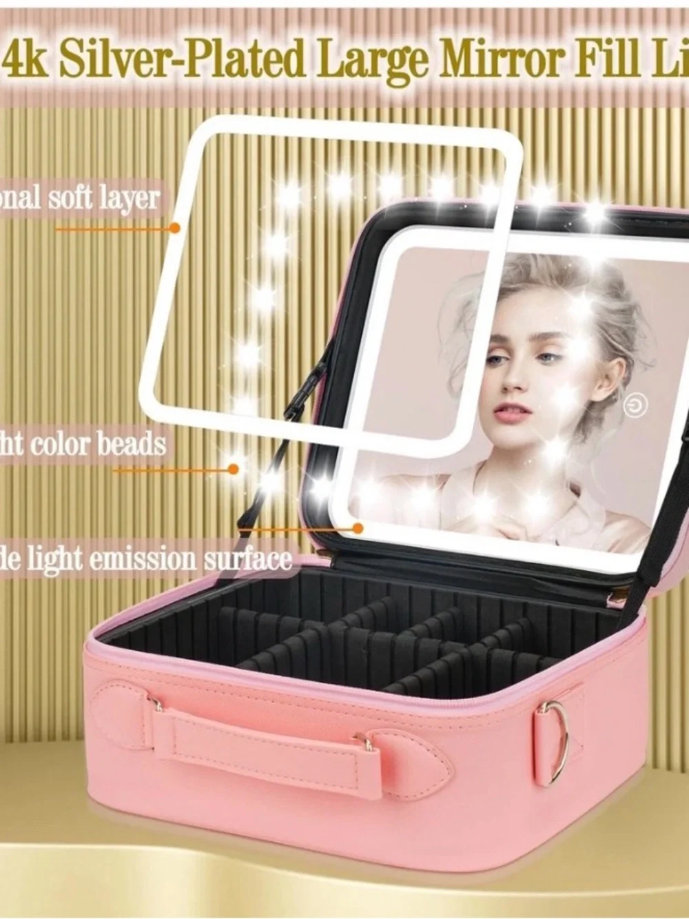 Black Travel Cosmetic a bag with Light Up LED Mirror